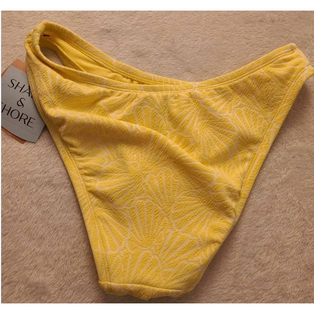 Shade & Shore Yellow Shell Textured High Leg Bikini Bottoms XS Summer New NWT